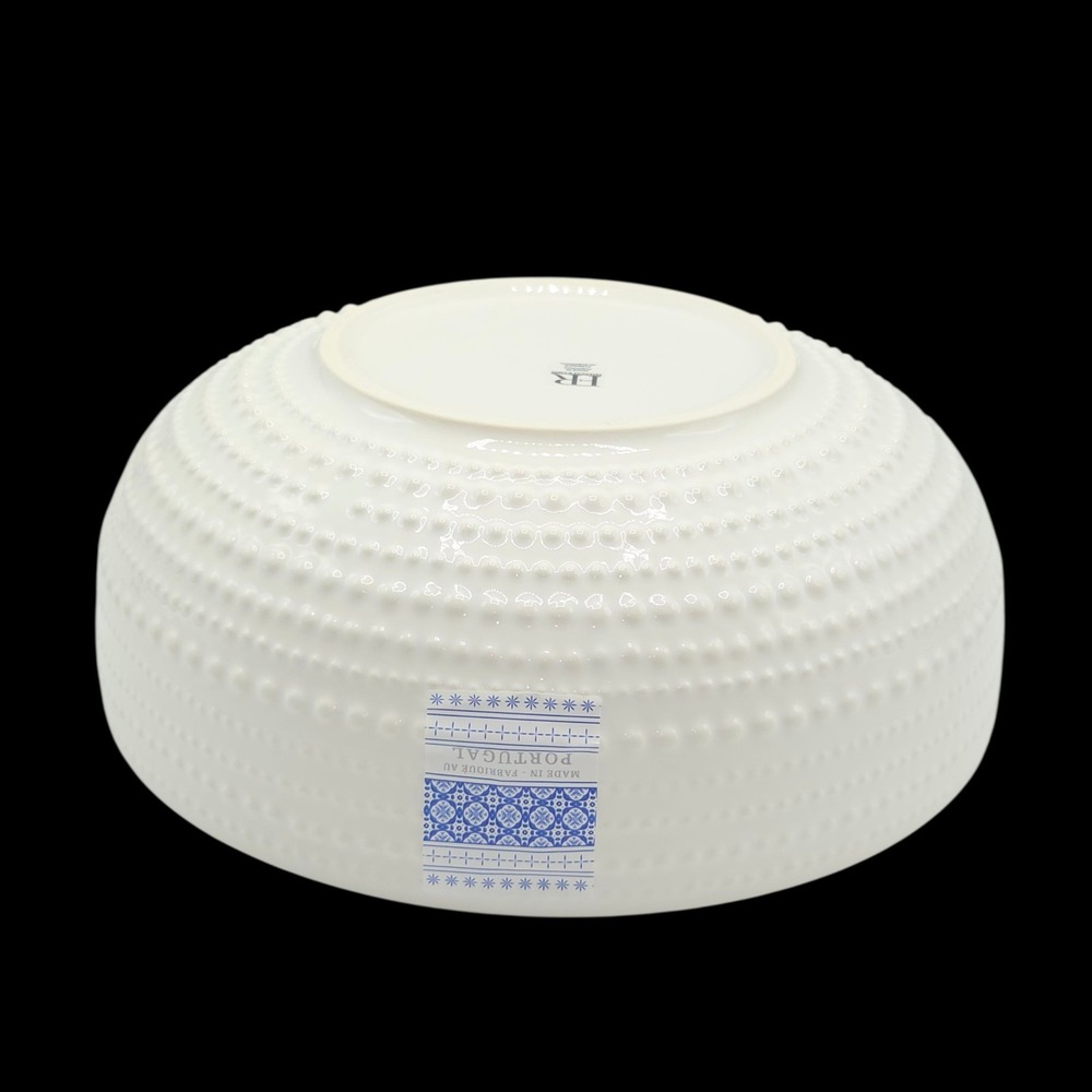 Faiancas Ramos White Ceramic Embossed Bead Decorative Bowl Made In Portugal 9.5" - Picture 4 of 6